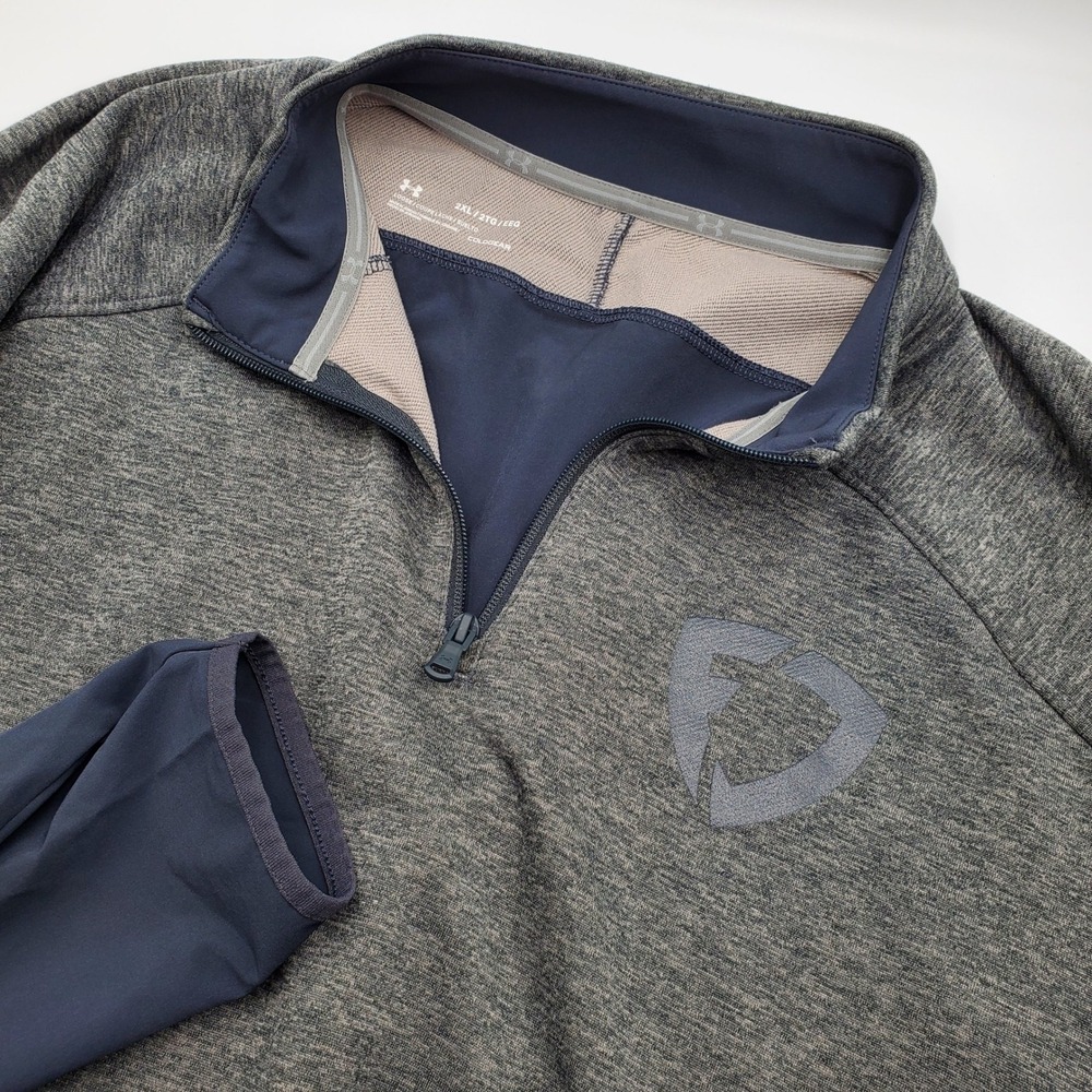 Under Armour ColdGear Mens XXL Quarter Zip Pullover Grey Navy Blue Fanduel Logo